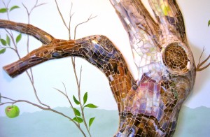 sculpted mosaic tree mural