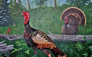 mural with mosaic turkey hen
